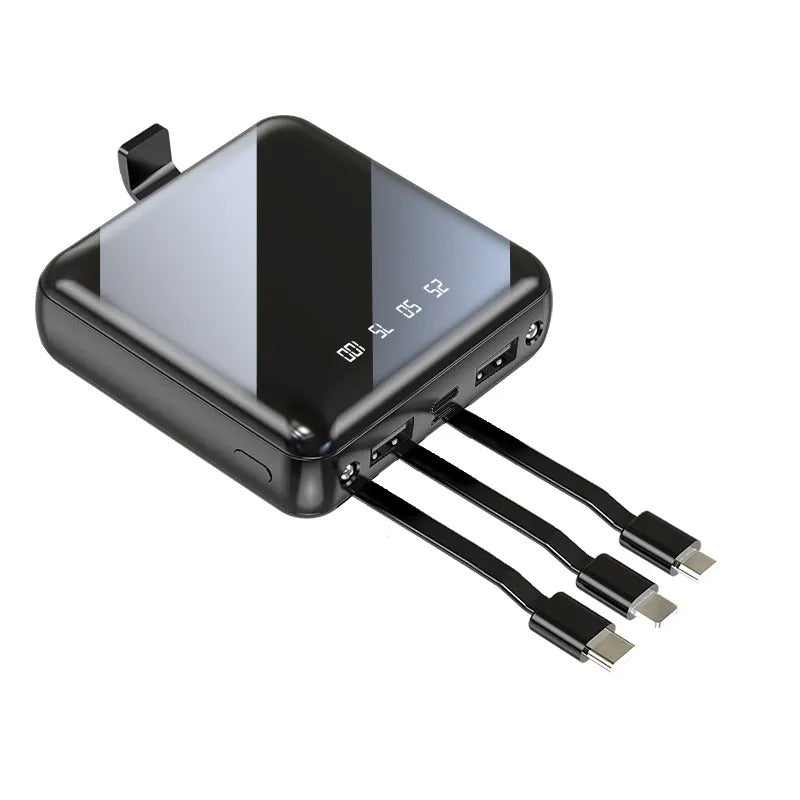 3-in-1 Power Bank – Mirror Display, Flashlight & Built-in Cables