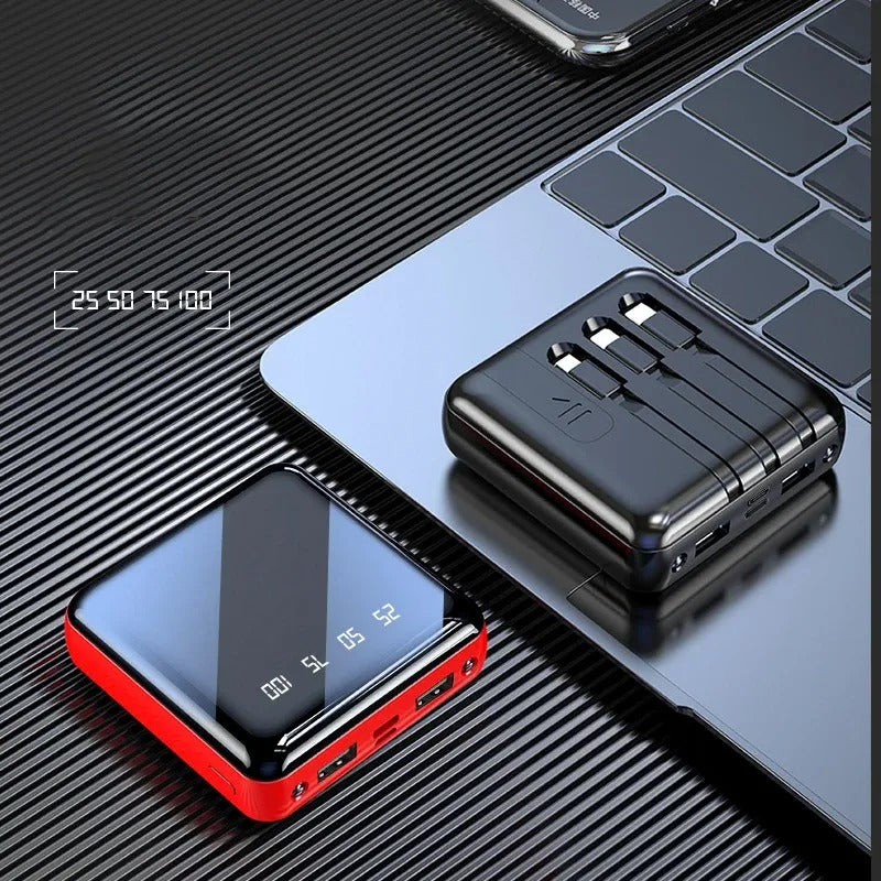 3-in-1 Power Bank – Mirror Display, Flashlight & Built-in Cables