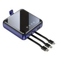 3-in-1 Power Bank – Mirror Display, Flashlight & Built-in Cables