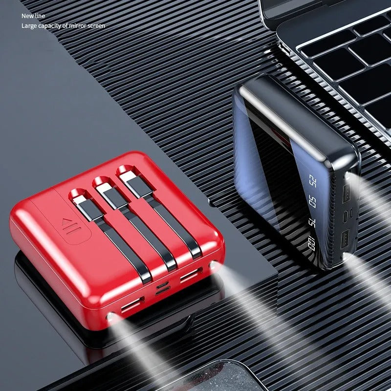 3-in-1 Power Bank – Mirror Display, Flashlight & Built-in Cables