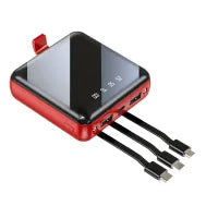 3-in-1 Power Bank – Mirror Display, Flashlight & Built-in Cables