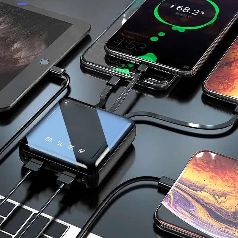 3-in-1 Power Bank – Mirror Display, Flashlight & Built-in Cables