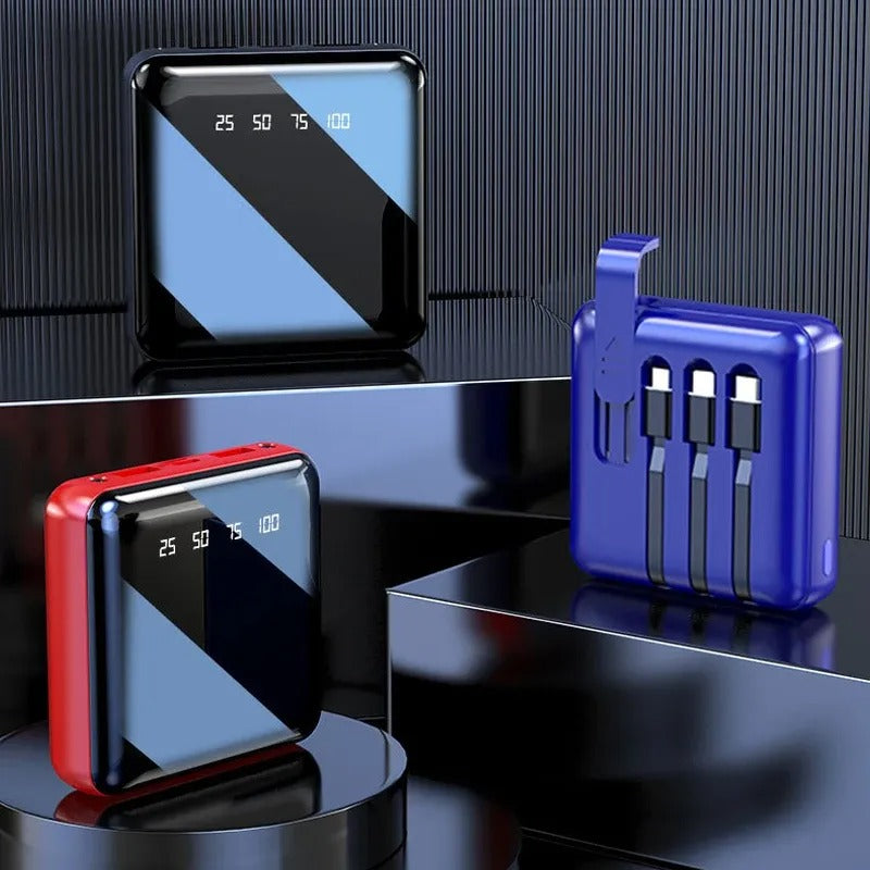 3-in-1 Power Bank – Mirror Display, Flashlight & Built-in Cables
