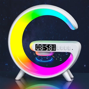 RGB G-Shaped Smart Alarm Clock – Speaker, Lamp & Phone Charger