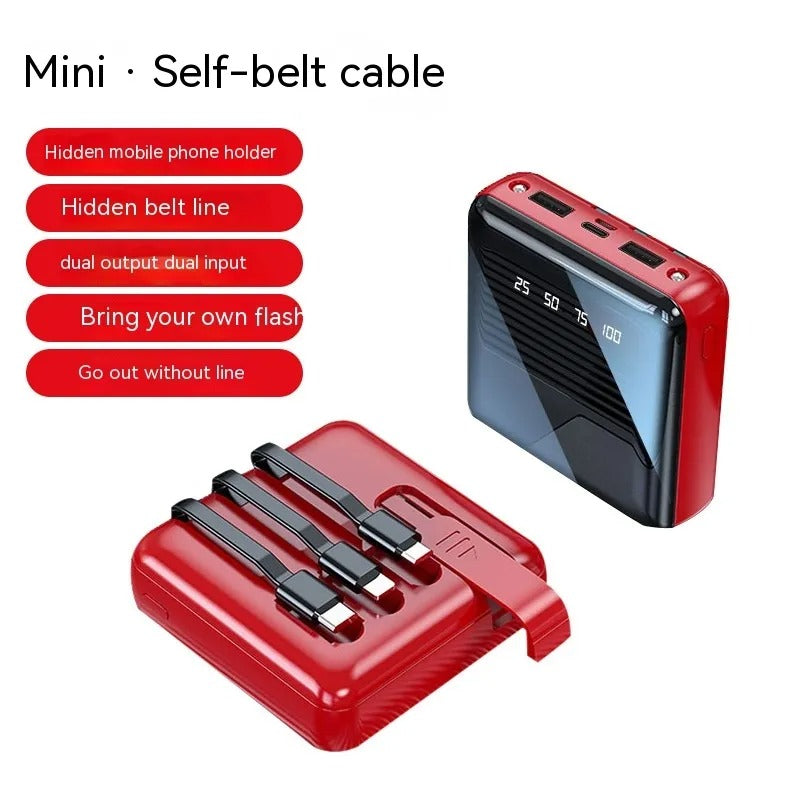 3-in-1 Power Bank – Mirror Display, Flashlight & Built-in Cables