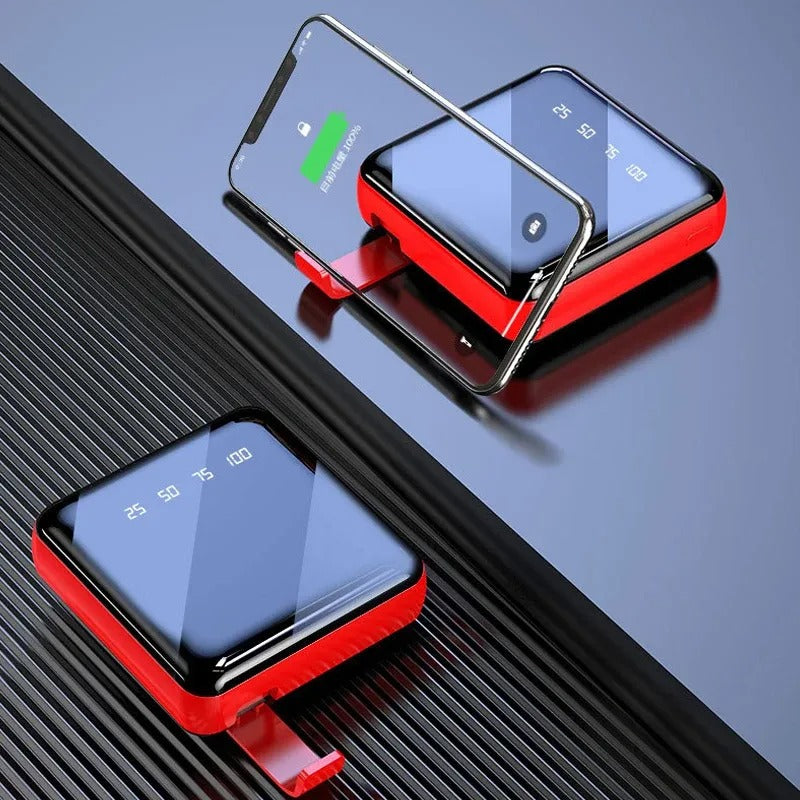 3-in-1 Power Bank – Mirror Display, Flashlight & Built-in Cables